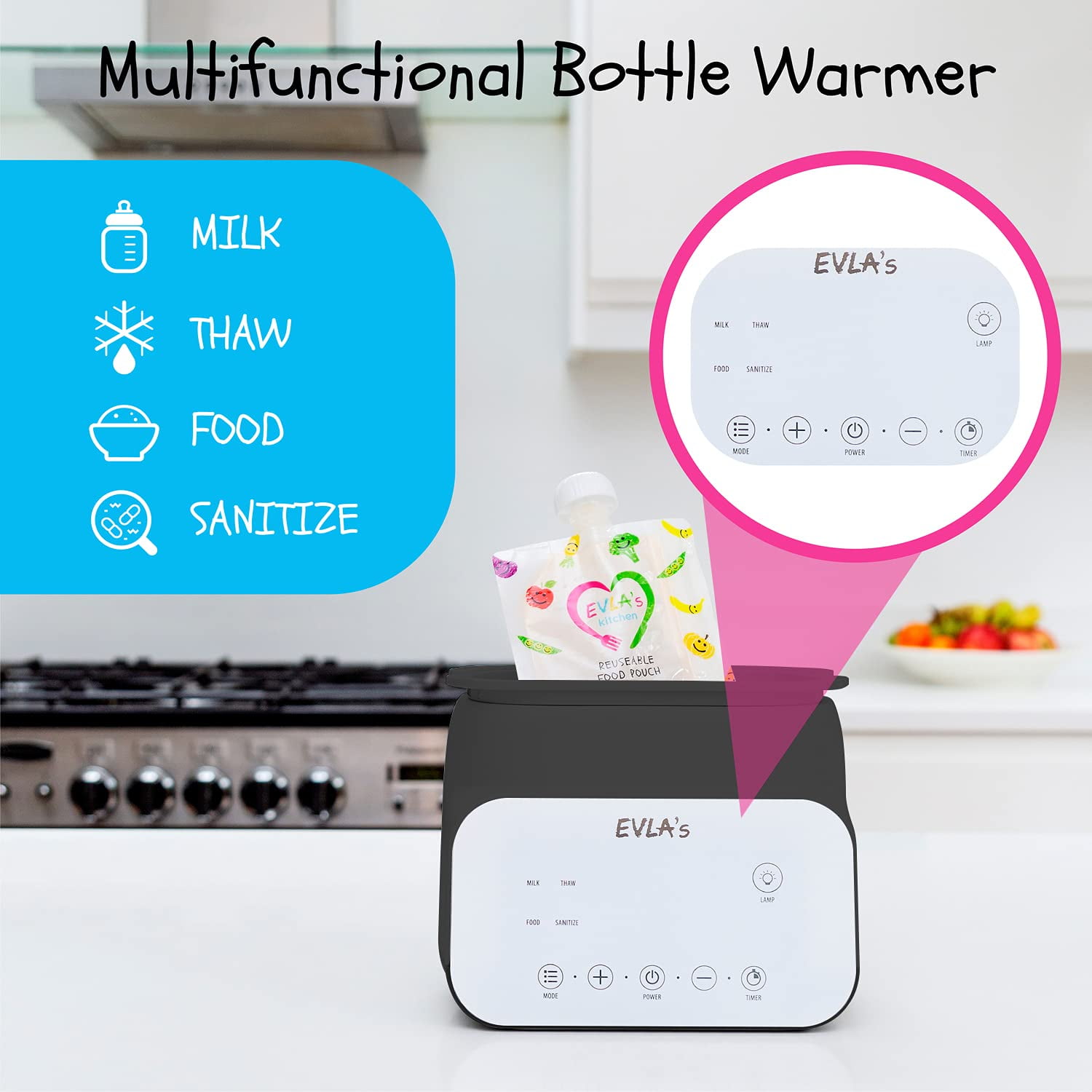 EVLA’s Baby Bottle Warmer for Formula or Breastmilk with Timer, Gray