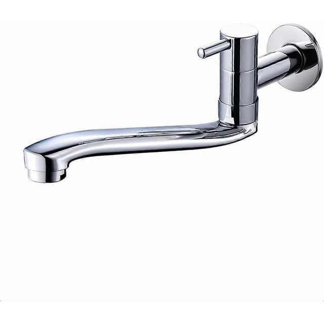 Wall Mounted Cold Water Sink Faucet, Single Handle Brass Tap for Kitchen Garden Outdoor Laundry Sink with Stainless Steel Tube, Chromed
