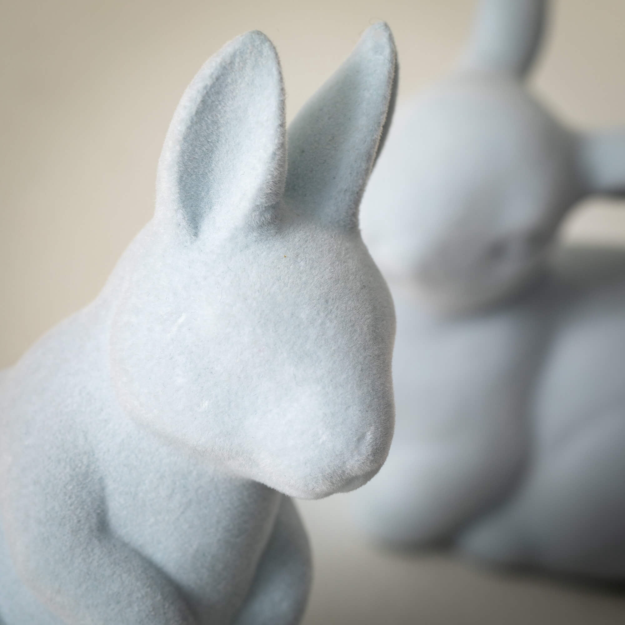Sullivans 5.5" & 4.25" Blue Velveteen Bunny Set of 2, Ceramic