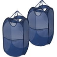thumbnail image 1 of Cesta para la colada desplegable de malla Simple Houseware con bolsillo lateral, azul oscuro, paquete de 2, 1 of 5