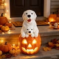thumbnail image 3 of Halloween Pumpkin Dog Figurine Light, Cute Dog with Pumpkin Resin Lamp, Spooky Tabletop Decor for Home Shelf Party (9.06x5.51x5.51in), 3 of 8
