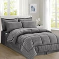 thumbnail image 2 of Elegant Comfort Wrinkle Resistant - Silky Soft Dobby Stripe Bed-in-a-Bag 8-Piece Comforter Set, Full/Queen, Gray, 2 of 5