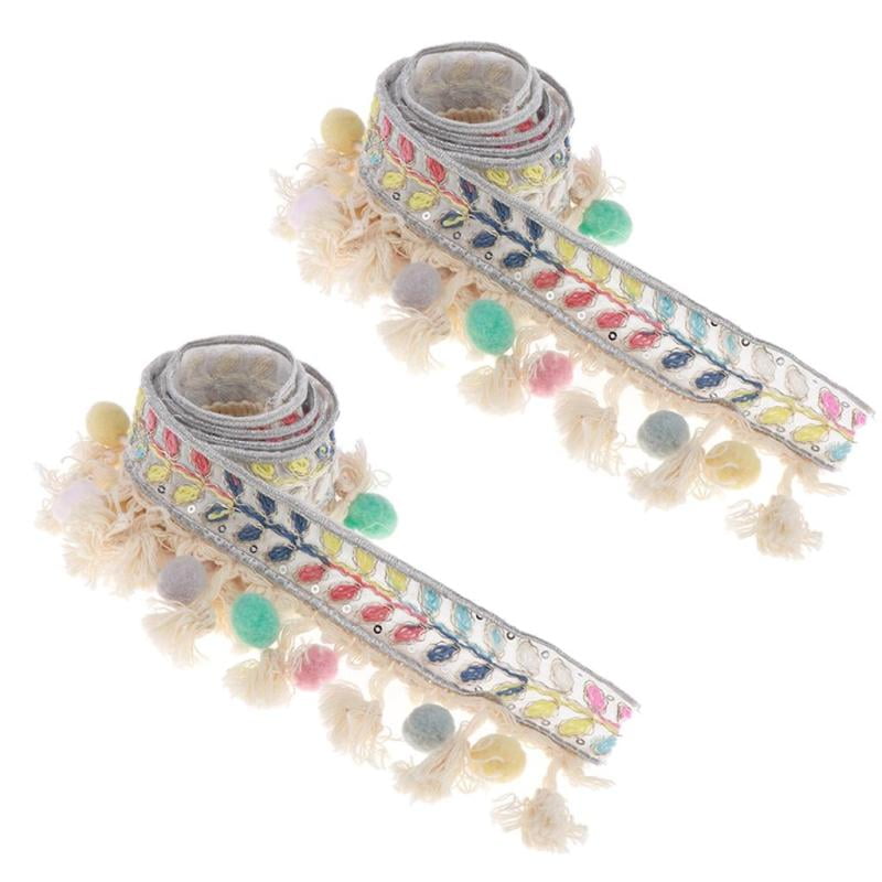 2 Yards Jacquard Ribbon Pompoms Ball Tassel Ribbon Fringe Ribbons Pom Pom Trim Pom Pom Trim For Bag Clothes Decoration