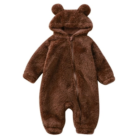 

Wrcnote Newborn Fleece Romper Long Sleeve Onesies Hoodies Hooded Jumpsuit Party Loose Winter Outwear Outfits Fluffy Brown 66cm