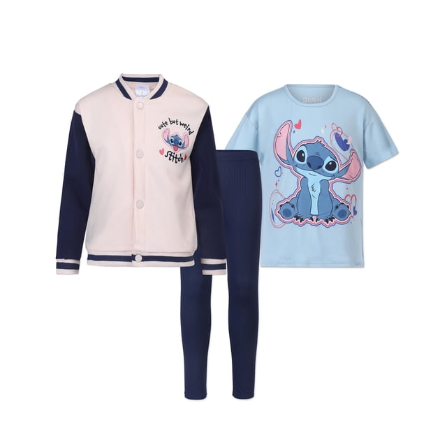 Conjunto de ropa Disney Lilo & Stitch para niñas, chaqueta bomber, camiseta y leggins