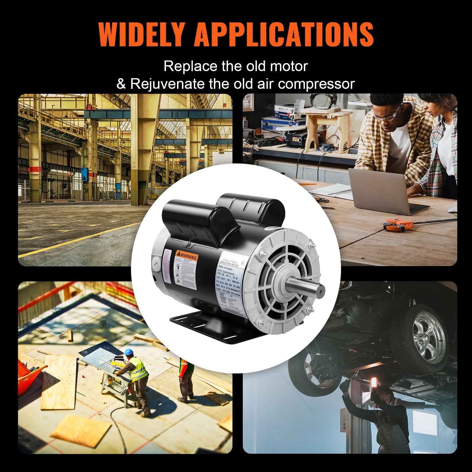 SKYSHALO 5HP Air Compressor Electric Motor, 230V 22 Amps, 56HZ Frame 3450RPM, 7/8" Keyed Shaft, CW/CCW Rotation, 2.25" Shaft Length for Air Compressors Has Obtained CSA Certification