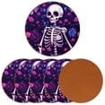 thumbnail image 2 of Skeleton 6PCS Round Microfiber Leather Table Coasters, 11x11 cm/4.3x4.3 in Set - Drink Coasters for Home and Kitchen, 2 of 6