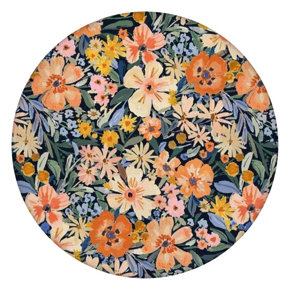 Pioneer Flower Floral Print Pattern Round Fitted Tablecloth with Elastic Edge,Dining Table Cover Waterproof,Outdoor Round Tablecloth for Camping,Dining,Indoor and Outdoor