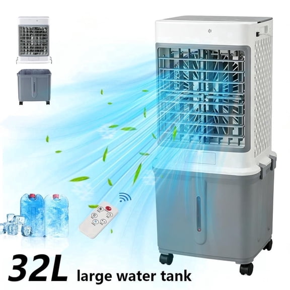 3-In-1 Portable Evaporative Air Cooler, Windowless Portable Air Conditioner Fan with 32L Large Water Reservoir, Fast Cooling Quiet Swamp Cooler, 3 Speed Adjustable AC Unit with Remote Control for Hom