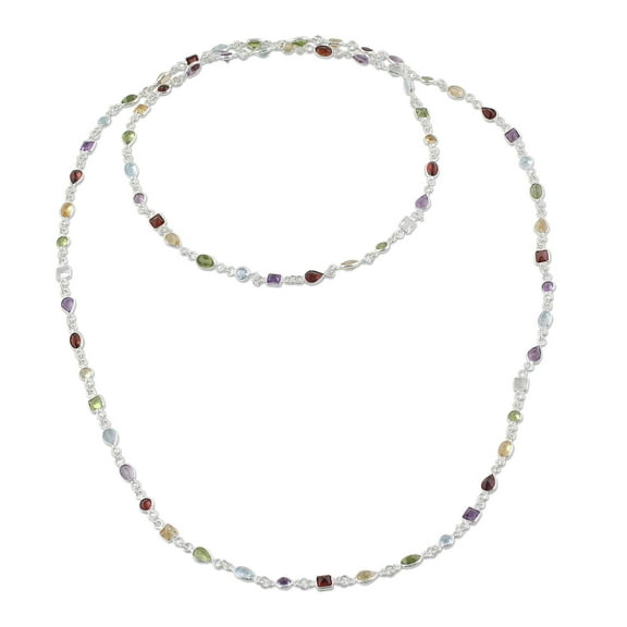 NOVICA Artisan Handmade Multigemstone Long Station Necklace Garnet Amethyst Citrine India [1.7 in L x 0.8 in W x 0.3 in D] ' Delightful Colors'