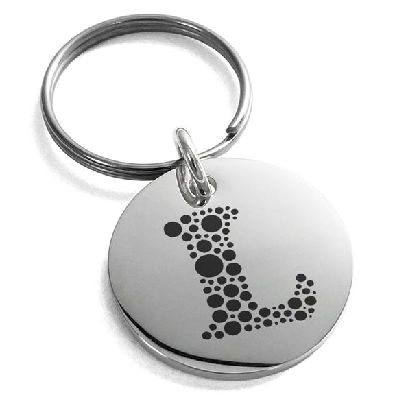 Stainless Steel Letter L Initial Dotted Monogram Engraved Small Medallion Circle Charm Keychain Keyring