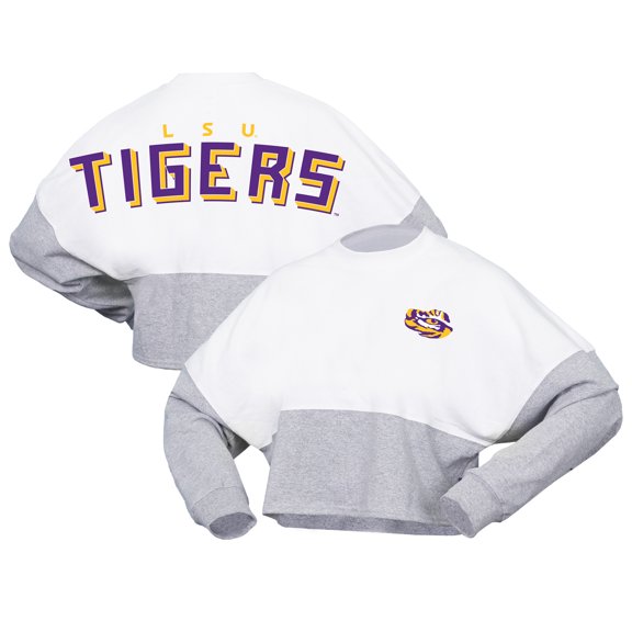 Women's Spirit Jersey White LSU Tigers Heather Block Cropped Long Sleeve Jersey T-Shirt