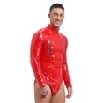 thumbnail image 3 of iEFiEL Mens Patent Leather Zipper Bodysuit Long Sleeve Bulge Pouch Shaping Catsuit Clubwear Red XL, 3 of 7