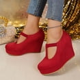 thumbnail image 5 of GERsome Closed Toe Wedge Heels for Women Elastic Ankle Strap Slip-On Casual Work Pumps Dress Shoes, Red Size 8.5, 5 of 8