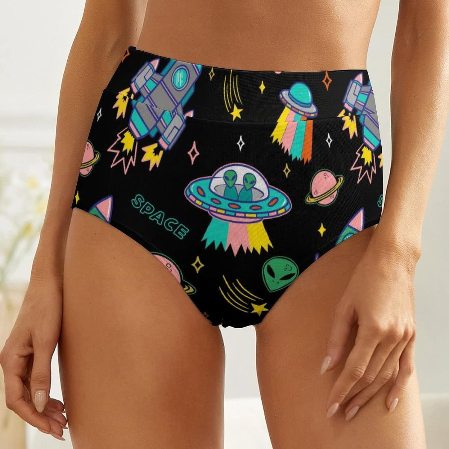  Universe with UFO Galaxy Women's High Waisted Underwear Soft  Briefs Breathable Panties : Sports & Outdoors