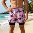 thumbnail image 2 of PFWOWB Mens Board Shorts with Compression Liner Solid Black Swim Trunks Drawstring Beachwear, 2 of 3
