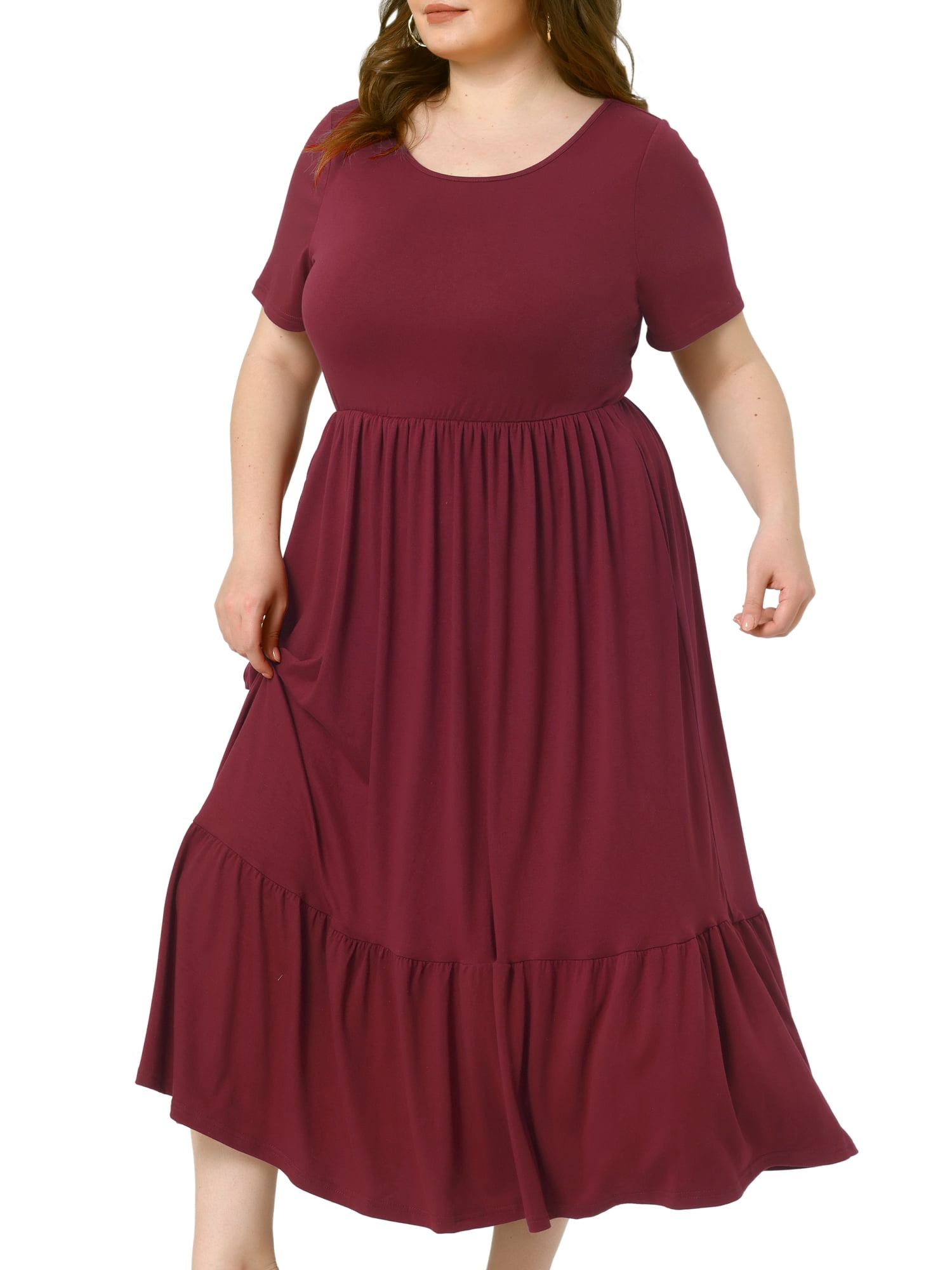 DARING DIVA Plus Size Short Sleeve Crew Neck Flowy Maxi T-Shirt Dress 2X Dark Red