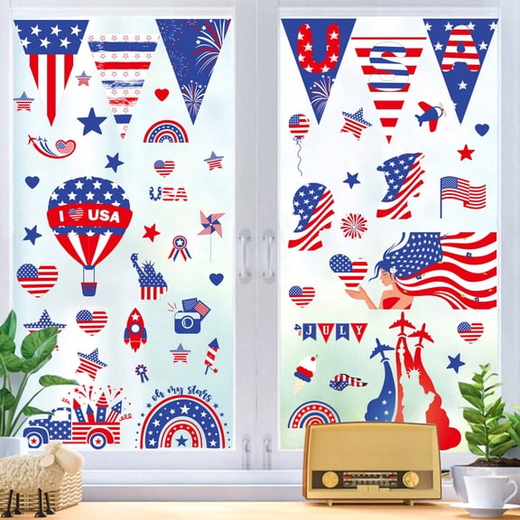 4th Of July Decorations,Patriots Party Supplies,Independence Day Sticker Party Party Party Double Sided Window Decoration Removable Wall Decal,Fourth Of July Decorations(7pcs/Set)