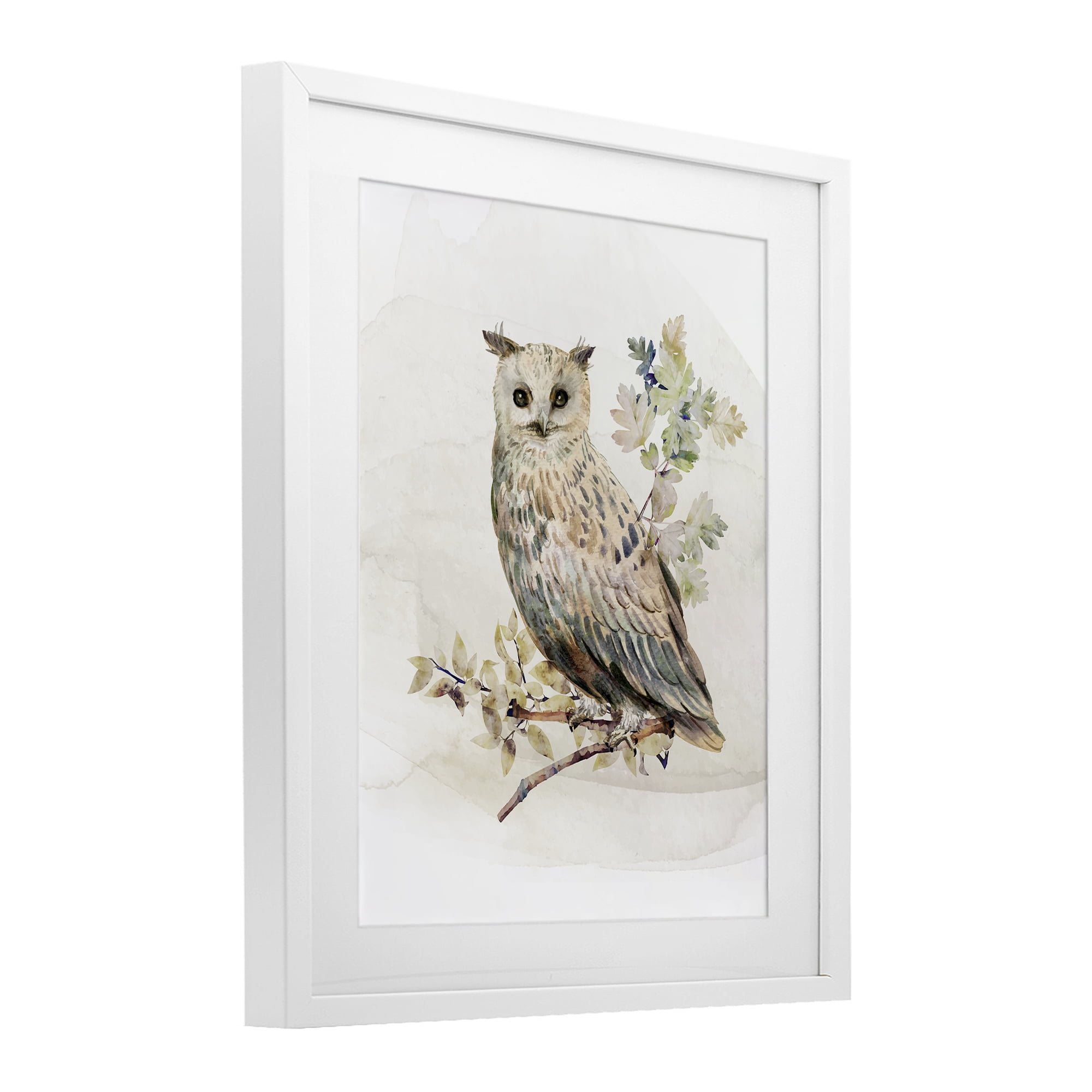 Stupell Industries Forest Owl with Foliage White Framed Print Under Glass, design by CAD Designs