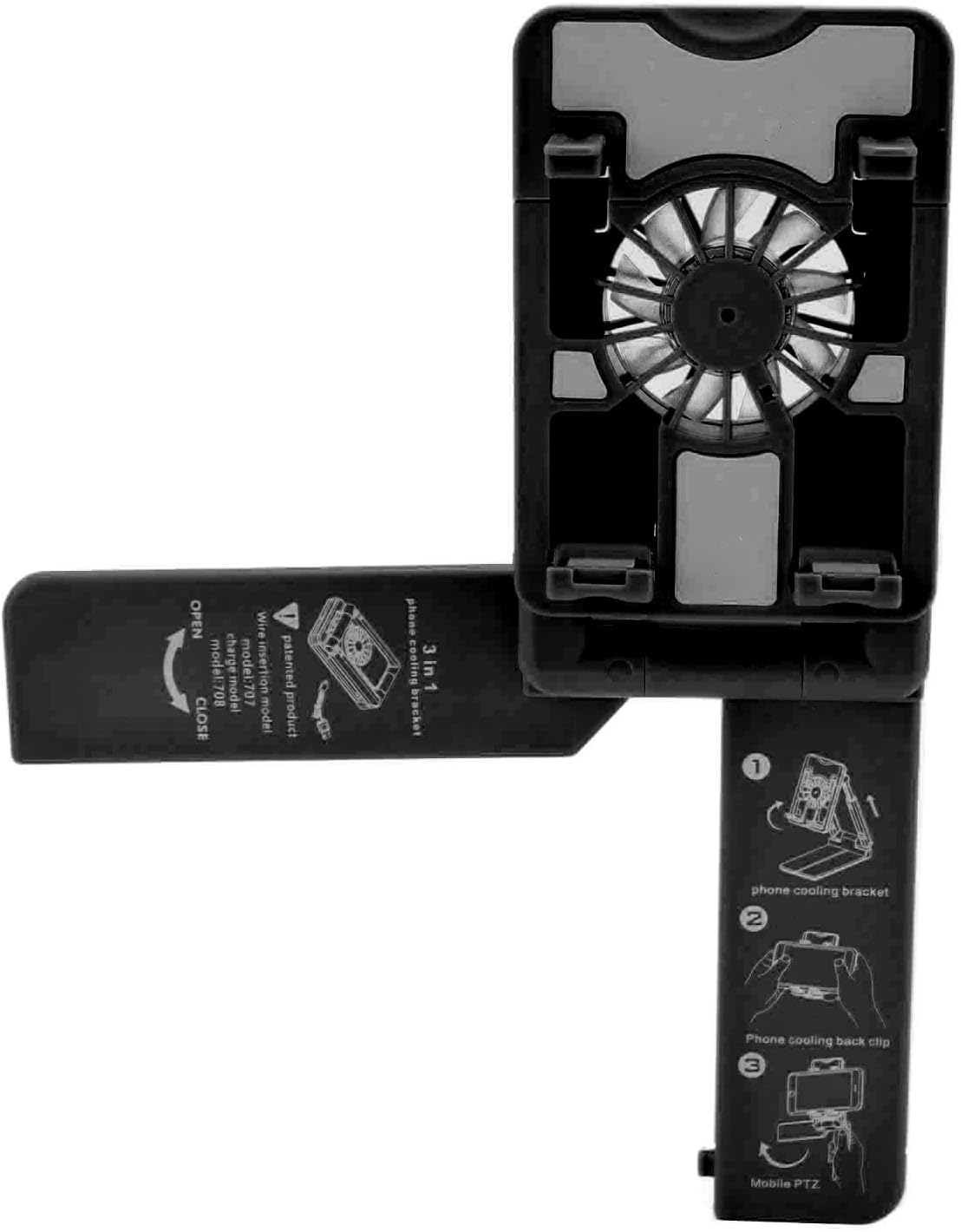 Cell Phone Cooler Phone Radiator, Height Adjustable Phone Stand with Cooling Fan, Desktop Phone Holder with RGB Light, Compatible with Android, All Mobile Phones (Black),