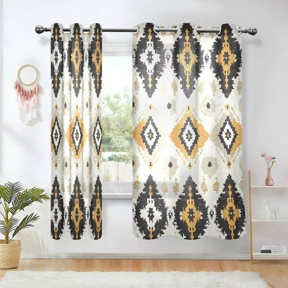 Yayeee Window Curtains Set of 2 for Living Room Light Filtering 63"x52", White and Black