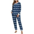 thumbnail image 2 of Mifsaly Pajama Sets for Women 2 Piece Striped Double Fleece Warm Homewear Outfits Loose Long Sleece Crewneck Sleepwear Baggy Cozy Nightwear High Waist Thermal Pants Pjs with Pockets Loungewear, 2 of 7