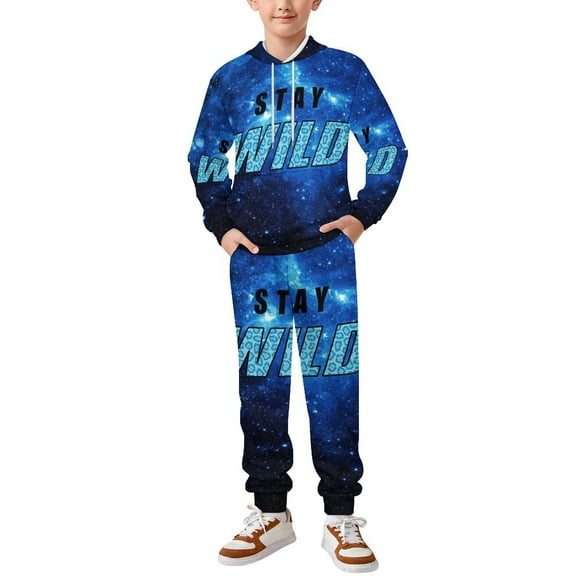Kids Ben Azelart Stay Wild Hoodie With Pant Set 3D Print Hooded Sweatshirt Sweatpant Suit 2 Peice Clothing Set for Boys Girls