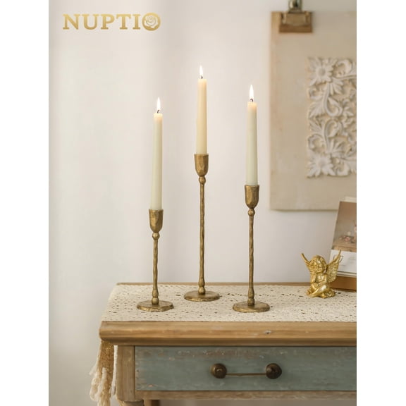 NUPTIO Brass Candlestick Holders Set of 3 Tall Iron Taper Candle Holders for Fireplace Table Centerpiece Thanksgiving Christmas Party