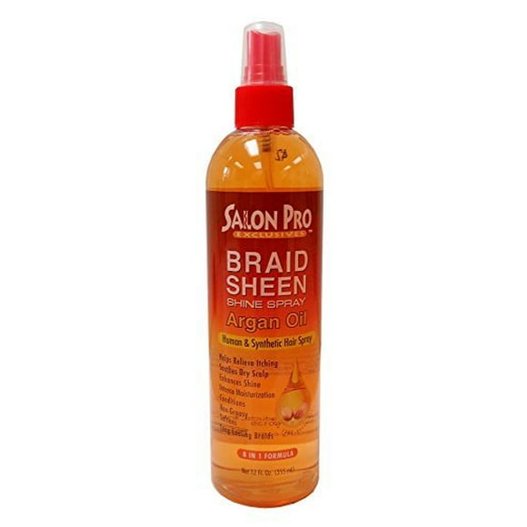 Salon Pro Braid Sheen Shine Spray Argan Oil 8 in 1 Formula 12 fl oz