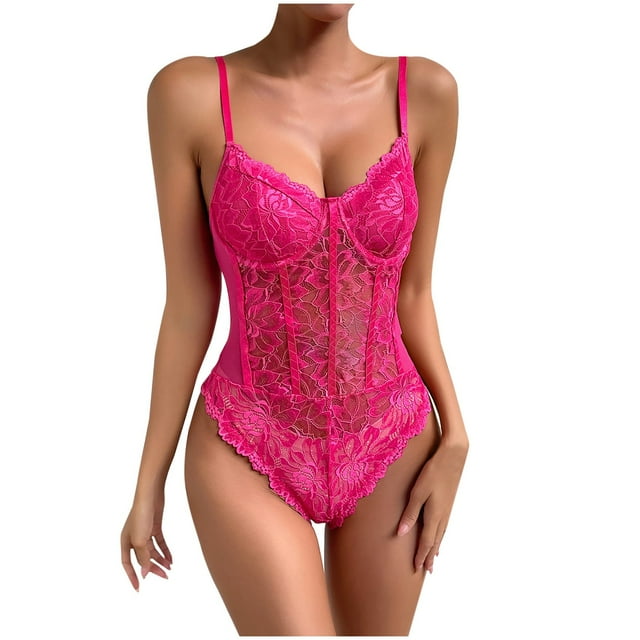 Penkiiy Justaucorps en Maille pour Femme, Rose Vif