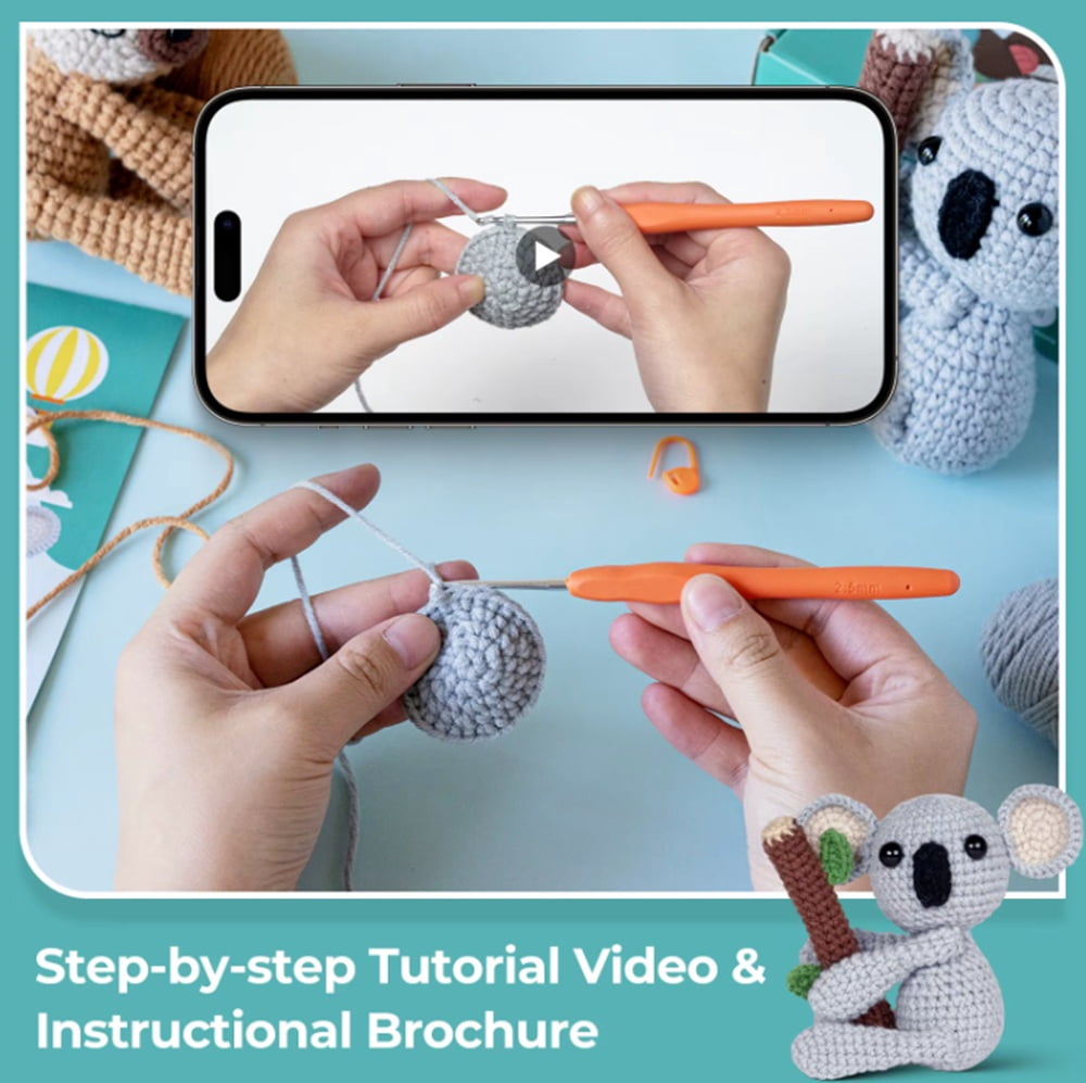 TIKA Sloth & Koala Crochet Kit for Beginners, Amigurumi Starter Set with Video Tutorials