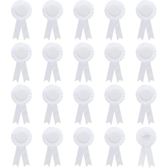 20Pcs Blank Award Ribbon White Button Pin Brooch Winner Victory Ribbons Rosette Ribbon Grand Prize for DIY Classroom Party Accessory Competition Sports Event School Contests Show