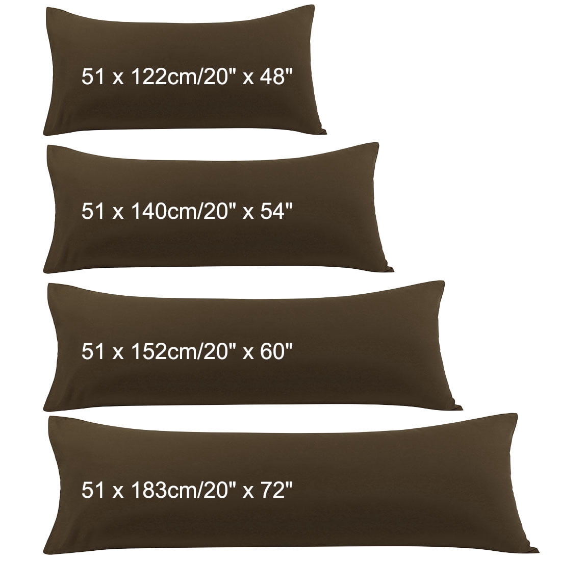 Unique Bargains 2 Packs Microfiber Solid Body Pillow Cover Brown 20" x 54"