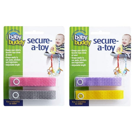 Secure-A-Toy, Safety Strap Secures Toys, Teether, or Pacifiers to Strollers, Highchairs, Car Seats— Keep Toys Sanitary Clean, 4 Count, Girls Colors (Colors May Vary) Baby