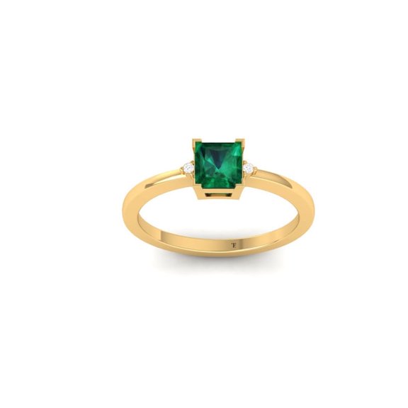 Pure Elegance Princess Cut Green Emerald and Moissanite Wedding Ring, 0.75 Ct, 925 Sterling Silver