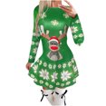 thumbnail image 1 of Vestido de manga larga con estampado de Papá Noel de Navidad con cuello redondo a la moda para mujer Pompotops hdfakjf1137, 1 of 5
