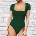 thumbnail image 2 of Siilsaa Women's Square Neck Bodysuit Short Sleeve Shirt Tops Green,S, 2 of 5
