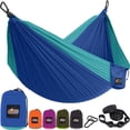 thumbnail image 1 of Gorilla Grip Hamaca portátil duradera para acampar, soporta 400 libras con correas para árboles resistentes, cómodo columpio de viaje, hamacas para campamento, fácil de usar e instalar, elementos esen, 1 of 5