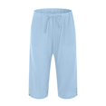 thumbnail image 5 of felwors Capris Pants for Women Cotton Linen Casual Summer 2025 Straight Wide Leg Loose Drawstring Elastic Waist Cropped Trouser Sky Blue, XXL, 5 of 8