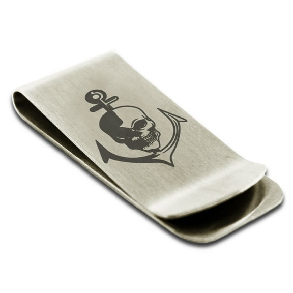 Stainless Steel Nautical Anchor & Skull Engraved Money Clip Credit Card Holder