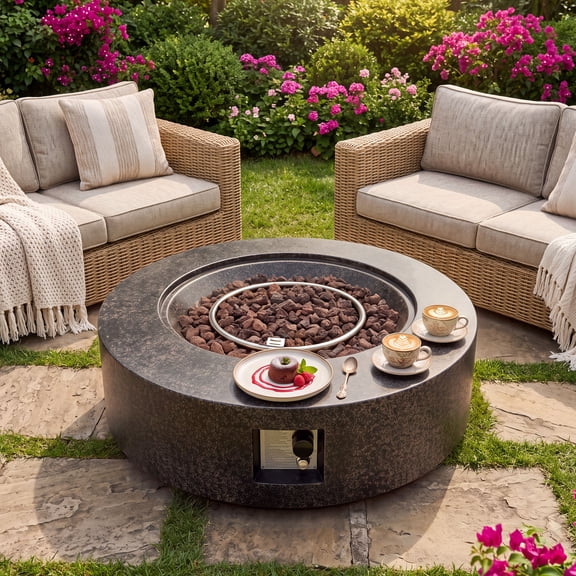 41" Outdoor Propane Fire Pit Table, 50,000 BTU Bronze MgO Gas Fire Pit with Lava Rocks & Rain Cover for Patio Backyard,Bronze Finish