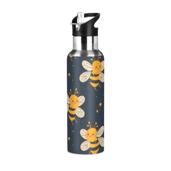ALAZA Honey Bee Water Bottle Insulated Flask Stainless Steel Straw Lid 20 oz