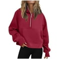 thumbnail image 3 of Jinhomg Hooded Pullover for Women Comfy Long Sleeve Half Zip Sweatshirts Fall Trendy Teen Girls Y2K Drawstring Hoodies with Kangaroo Pocket Prime Day 2026 Red XXL, 3 of 7