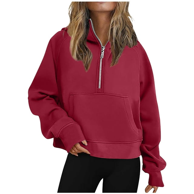 AherBiu Plus Size Womens Half Zip Pullover Fleece Fall Cropped Sweatshirts Trendy Loose Fitted Jacket 2024 Clothes