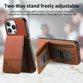 thumbnail image 3 of For iPhone 13 Wallet Phone Case,PC + PU Leather + TPU Hybrid Design,With Card Slots,Diagonal Fabric Pattern,Back Flip Kickstand,Shockproof Rugged Dropproof Phone Case,Brown, 3 of 9