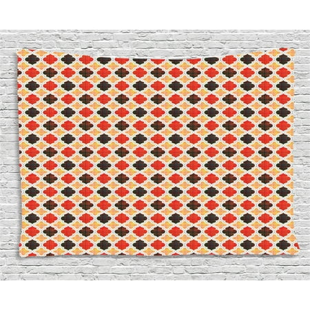 Chevron Victoria Geometric Tapestry, Antique Chevron with Victorian Old Fashion Trippy Mosaic Curves, Wall Hanging for Bedroom Living Room Dorm Decor, 80W X 60L Inches, Pale Orange Red Dark Taupe, by Ambesonne ()