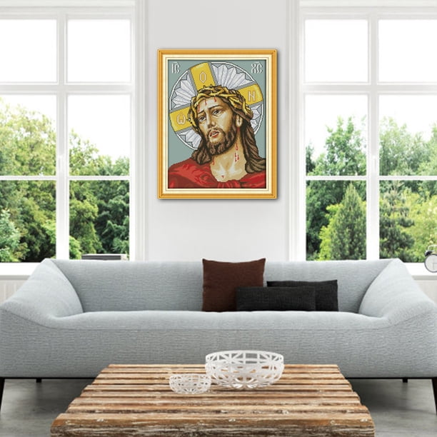 Cuadros Decorativos 14CT algodón estampado DIY angustia Jesús punto de cruz bordado artesanal (R623) Ehuebsd embutido en tela