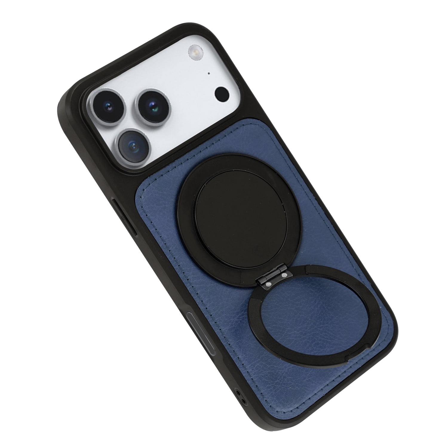 Sturdy Slim Leather Cover with Wireless Charging Kickstand for iPhone 17 Pro Max - Blue