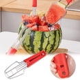 thumbnail image 2 of Cortador de sandía de acero inoxidable, tenedor y rebanador 3 en 1, herramienta tipo molinete para el hogar, acampada, fiestas y corte de fruta, 2 of 8
