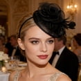 thumbnail image 4 of Black Pillbox Fascinator Headband for Women Vintage Hat for Weddings Tea Party with Feathers Mesh Clip, 4 of 6